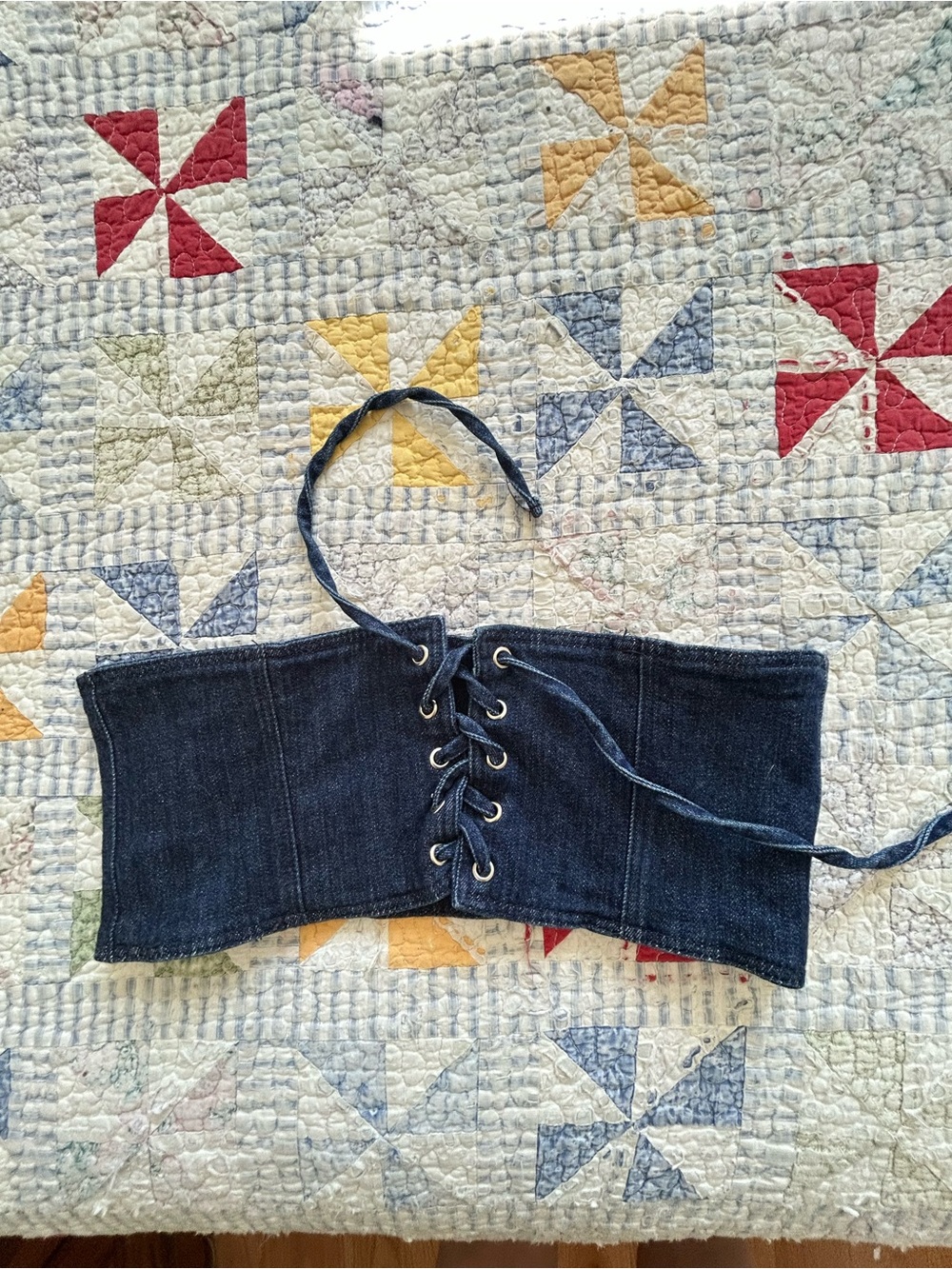Zara Dark Blue Denim Lace-Up Bandeau
